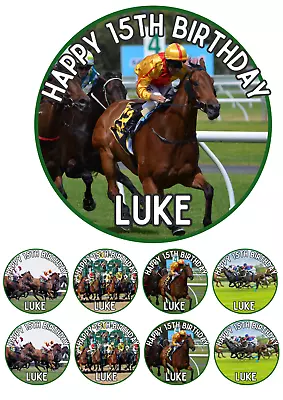 Edible 7.5  Round Horse Racing Cake Topper /8 Cupcake Topper Wafer/icing Uncut • £4.10