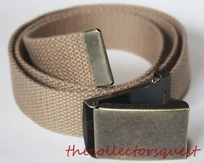 New Brass Flip Top Adjustable Khaki Canvas Military Golf Web Uniform Belt Buckle • $8.99