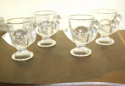 Set Of 4 Vintage Clear Glass Egg Cups-Chick/Hen-France-Luminarc? • $15.50