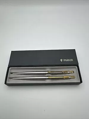 Vintage Parker Jotter Stainless Steel Gold Trim Ballpoint Pen And Pencil Set USA • $19.50