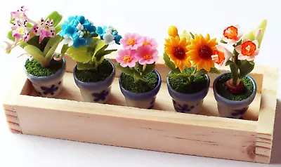 Set 5 Assorted Dollhouse Miniature FlowersTiny Flowers In Ceramic Pot With Plan • $28