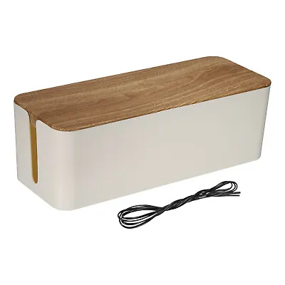 Cable Management Box Cord Organizer Box W Tie For Home Large WhiteWooden • £28.11