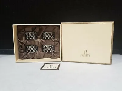 SET OF 4 - L'OBJET Silver Napkin Ring Holder With Swarovski Crystals IN BOX • $179.99