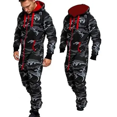 Men's One Piece Tracksuit Jogging Hoodie Coat Pant Jumpsuit Jogger Sweat Suit • £38.60