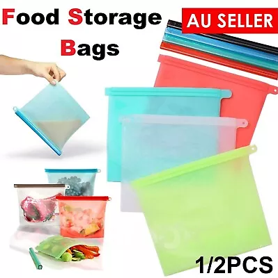 Silicone Reusable Zip Lock Pouch Fresh Sealer Food Storage Bags Vacuum Seal Bag • $13.99