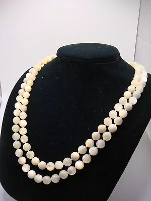 Vintage Double Strand Mother Of Pearl Knotted Bead Necklace Leaf Clasp Estate • $35.99