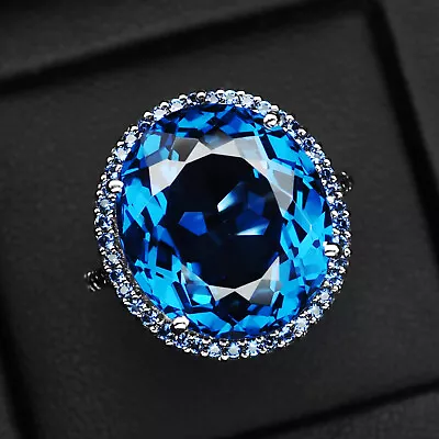 Entrancing Swiss Blue Topaz 22.1Ct 925 Sterling Silver Handmade Rings Size 7.25 • $42.99