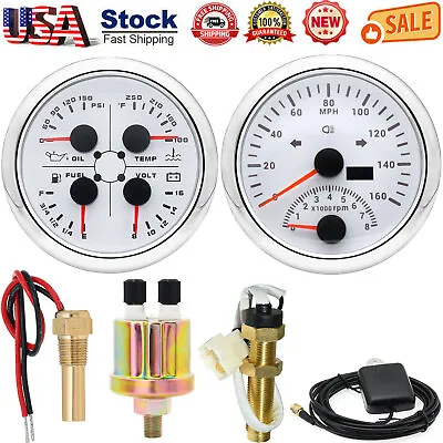 2 Gauge Set 85mm GPS Speedometer 160MPH With Tacho Water Temp Oil Pressure Volt  • $138.82