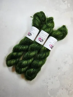 Hand Dyed Kid Mohair Silk Yarn Lace Weight 50g MOSS GREEN • £20