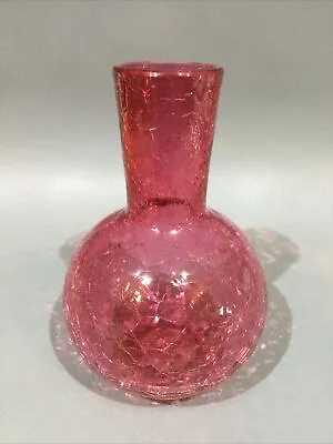 Vintage Cranberry Glass Crackle Effect Vase • £14.95