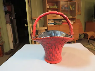 Vintage Haeger Pottery Peasant Orange 1971 Handled Basket Vase Planter 9  Tall • $15
