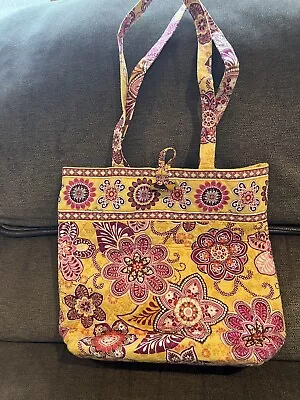 Vera Bradley Bali Gold Floral Pattern Toggle Tote Yellow Quilted Shoulder Bag • $24.99