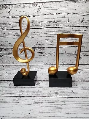 Music Notes Decor Statue Musical Figurine Sculptures- Set Of 2 Gold • $26.99
