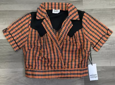 Unique Vintage 1950s Orange Plaid Western Cropped Top XL Size 14 • $29.99