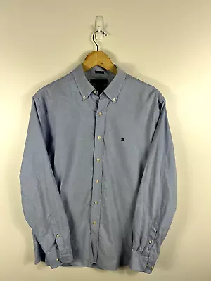 Tommy Hilfiger Blue Button Up Shirt Polo Logo Embroidered Size Men's Medium M • $34.99