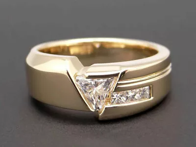 2.10 Ct Trillion Cut Simulated Diamond Engagement Men's Ring Yellow Gold Plated • $104.54