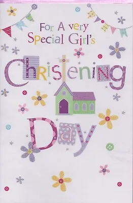 Christening Card For Christening Of Your Daughter Girls UK Design 20cmx14 Cm • £2.49