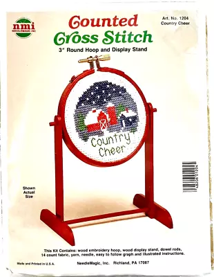 NMI Vintage Cross Stitch Kit COUNTRY CHEER Stitchery Includes Hoop & Stand • $18