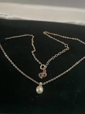 Vintage 80’s Christian Dior Gold Tone Pearl & Diamanté’ Drop Pendant Necklace • £83