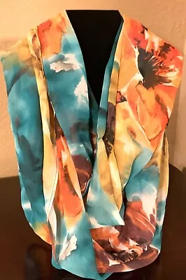 QVC Susan Graver Infinity Scarf Bright Floral Turquoise And Orange • $9