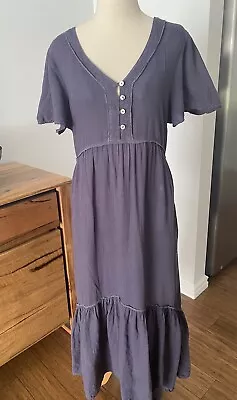 Humidity Dress Women's Size 12 Maxi Navy Blue Linen • $19.99