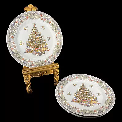 Queen's Season Greetings Myott Christmas Tree 10  Dinner Plate Toys Angel Set 4 • $35