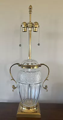 MARBRO MCM Vintage Brass Hollywood Regency European Cut Glass Urn Lamp • $399.91