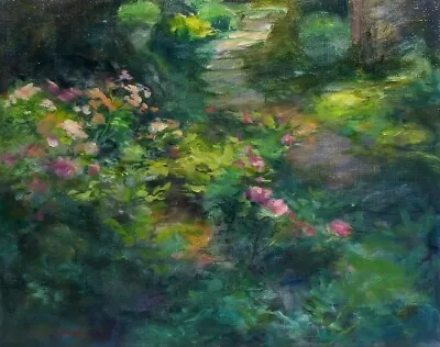 $299 • Buy French Oil Painting On Canvas Spring Landscape Garden Of Roses Signed De Monzac