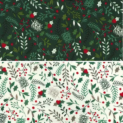 £1.50 • Buy 100% Cotton Fabric Rose & Hubble Christmas Holly Berry Floral 135cm Wide