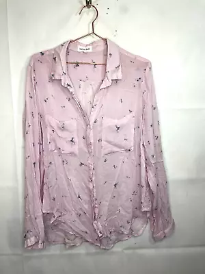 Bella Dahl Women’s Size L Pink Sheer Floral Printed Long Sleeve Button Up Shirt • $40.69