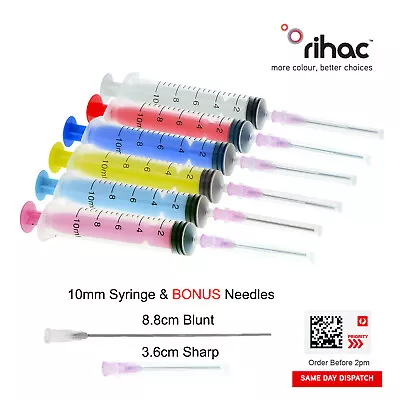 $17.69 • Buy Colour Syringe & Sharp Hypodermic Needle To Refill Ink Cartridges Or CISS System