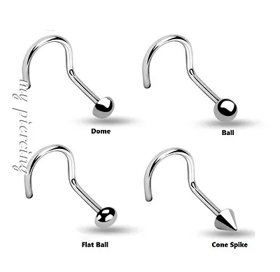20g 18G 316L Surgical Steel Nose Screw With Ball Dome Flat Ball & Cone Spike Top • $2.86