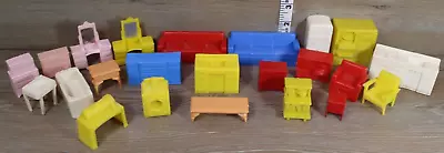 Mini Doll House Furniture Mixed Plastic Lot 23 Pieces Washer Dresser Couch VTG • $20.48