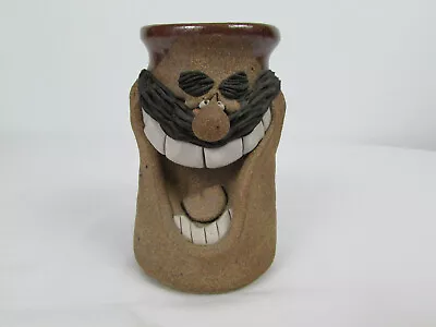 Vintage Laughing Man With Mustache Stoneware Pottery Mug Mark Hines MH Signed • $15