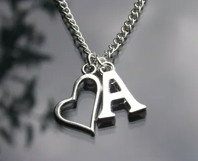 £4.49 • Buy Handmade Initial Necklace With Heart Outline Pendant & Silver Plated Letter
