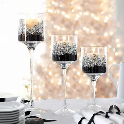 Set Of 3 Tall Glass Pillar Candle Holders Wedding Centrepiece Tealight Candles • £12.94