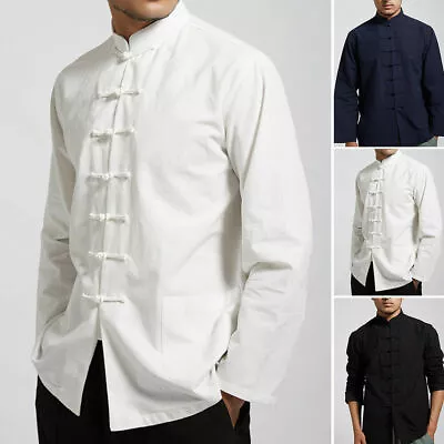 Men Chinese Tang Suit Uniform Jacket Clothing Traditional Kung Fu Tai Chi Coat M • £22.27
