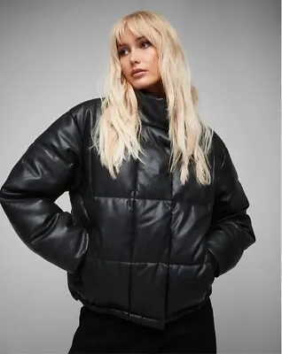 Missguided Faux Leather  Puffer Coat Size 4 Brand New RRP£55 • £13.99