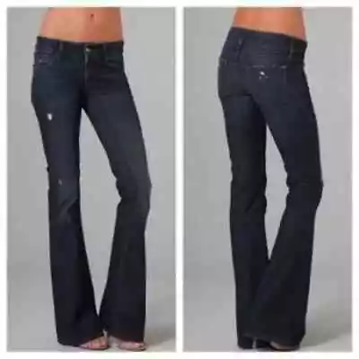 New Vince Flare Jeans Low Rise Light Distress Mykonos Dark Wash USA 28 X 33.5 • $37