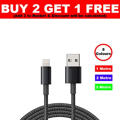Long Braided USB Charger Data Charging Cable Lead For IPad Air 1 2 Mini 4 Pro   • £2.49