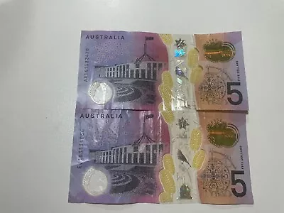 🔥$5 2016 Pair 1st & Last Prefix AA & EJ Australian Five Dollar Banknotes • $18.50