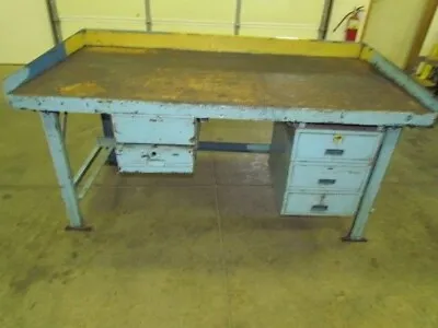Vintage Industrial Steel Workbench 36x72  Butcher Block 2 1/2  Thick 5 Drawers • $549.99
