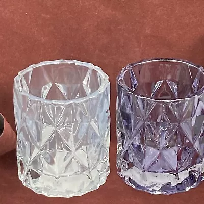 TWO YANKEE CANDLE FRACTAL VOTIVE HOLDERS Purple And Clear Opal 3” • $13.99