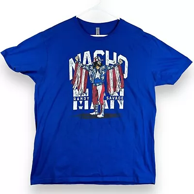 Macho Man Randy Savage Mens Short Sleeve T Shirt Size XL Blue WWE • $13.39