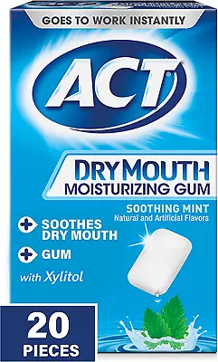 ACT Dry Mouth Moisturizing Gum With Xylitol Sugar-Free Soothing Mint 20 Pie... • $22.04