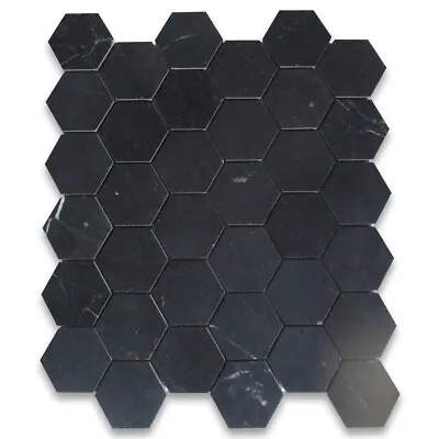 N32XH Nero Marquina Black Marble 2 Inch Hexagon Mosaic Flooring Tile Honed • $18.99