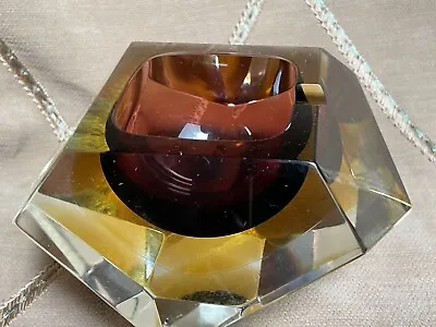 Vintage MURANO Sommerso Faceted Ashtray Burgundy Amber Crystal Art Glass • $78.85