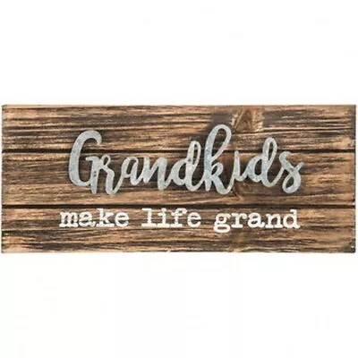 Grandkids Make Life Grand Table Shelf Sign 9.5 X4 Wood With Galvanized Metal  H1 • $10.99