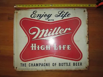 Antique Vtg 50s 1955 Miller High Life Metal Sign Champagne Advertising Beer 23  • $199.99