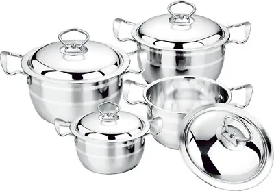 Set Of 4 Stainless Steel Non Stick Saucepans Cookware Cooking Pots Pan With Lids • £19.99